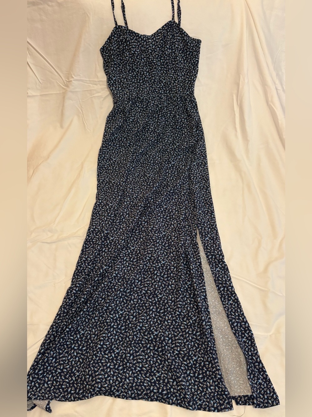 June & hudson Navy Floral Slip Bustier Maxi Dress with Side Slit - NWOT - M